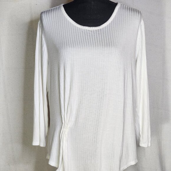 Simply Vera Wang White Ribbed Rayon Span LS Handkerchief Hem Cinch Front Top XL - Picture 4 of 16